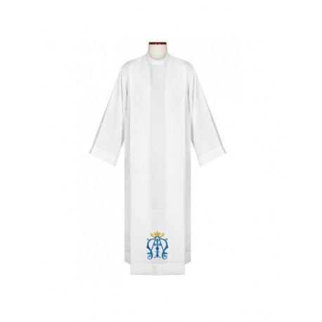 Alba sacerdotal bordada con emblema mariano