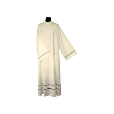 Alba sacerdotal de lino - inserción plateada
