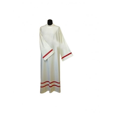 Alba sacerdotal de lino - inserción roja