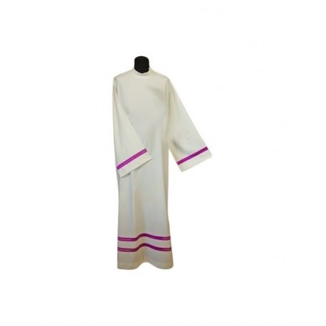 Alba sacerdotal de lino - inserción púrpura