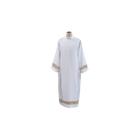 Alba sacerdotal blanca con inserción dorada (18)