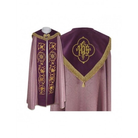 Capa rosa bordada IHS - rayas de terciopelo (82)
