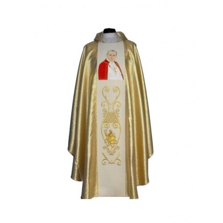 Casulla con la imagen de Juan Pablo II - material dorado