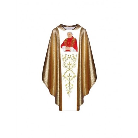 Casulla con la imagen de Juan Pablo II - material dorado (B)