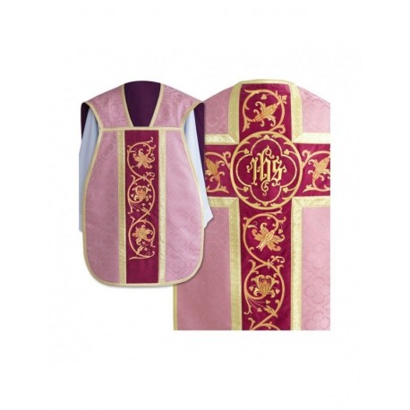 Casulla romana IHS - rosa, jacquard (36)