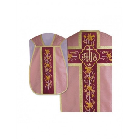 Casulla romana IHS - rosa, jacquard (39)