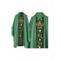 Casulla gótica bordada verde - cinturón de terciopelo (42)