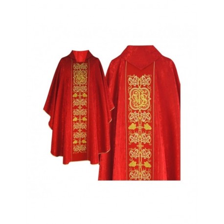 Casulla gótica roja bordada - tejido jacquard (53)