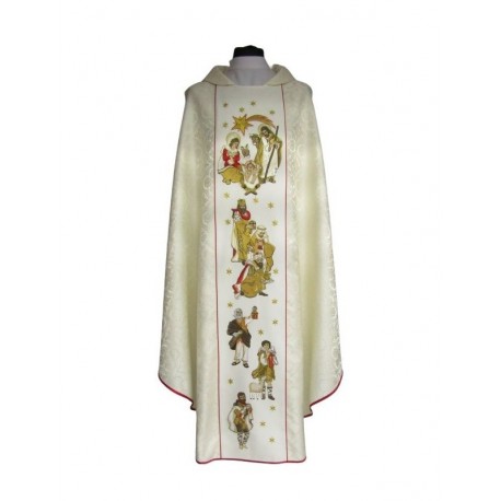 Casulla de Navidad rosetón crudo - Sagrada Familia (3)