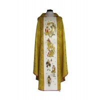 Casulla de Navidad con rosetón dorado - Sagrada Familia (4)