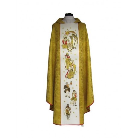 Casulla de Navidad con rosetón dorado - Sagrada Familia (4)