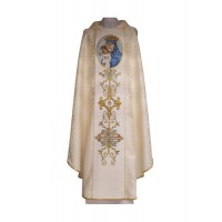 Casulla bordada Nuestra Señora de la Iglesia - tejido rosetón