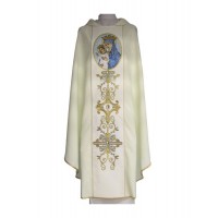 Casulla bordada Nuestra Señora de la Iglesia - tejido liso crudo