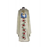 Casulla bordada Inmaculado Corazón de la Virgen María - tejido rosetón crudo