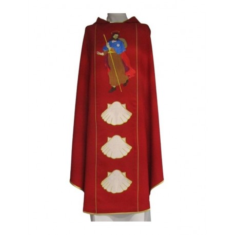 Casulla roja, bordada - Santiago (2)