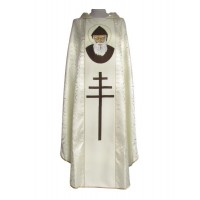 Casulla bordada de San Charbel - tejido rosetón crudo