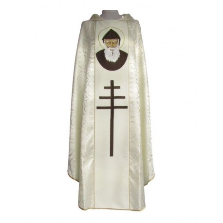 Casulla bordada de San Charbel - tejido rosetón crudo