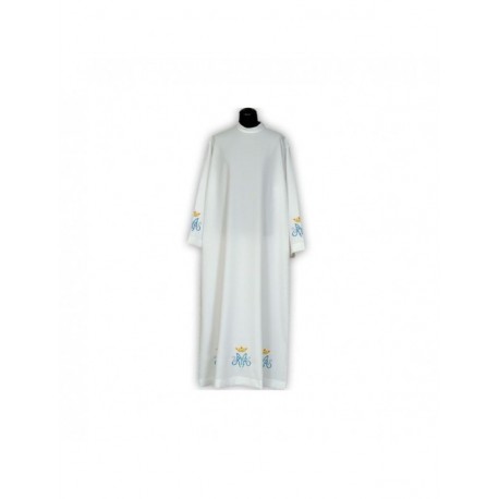 Clergy alb Bordado mariano, cuello alto