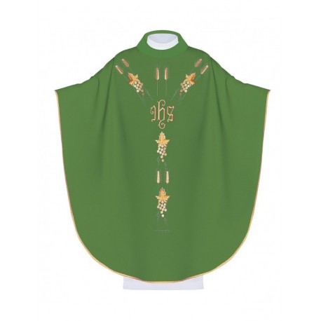 Casulla bordada con el símbolo de la uva IHS - verde (H13)