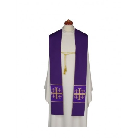 Estola de dos caras crudo/morado con cordón decorativo (22)