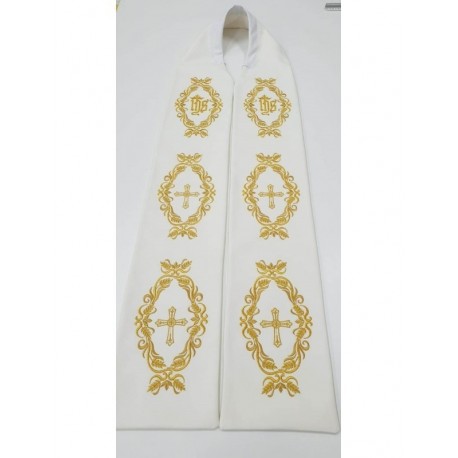 Estola de sacerdote bordada de color crudo - IHS, Cruz (2)