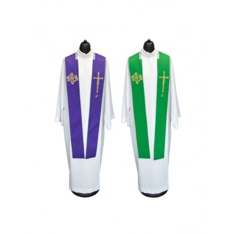 Estola de sacerdote IHS de doble cara morada y verde