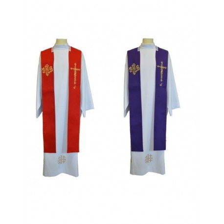 Estola sacerdotal doble cara roja y morada IHS