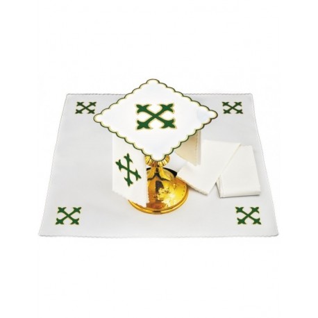 Juego de lino cáliz cruz verde - bordado