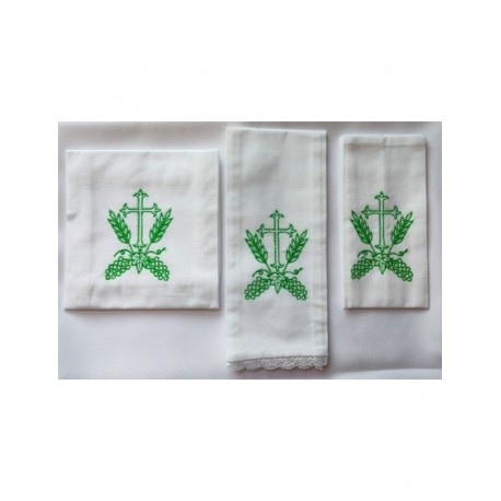 Juego de lino para cáliz cruz verde