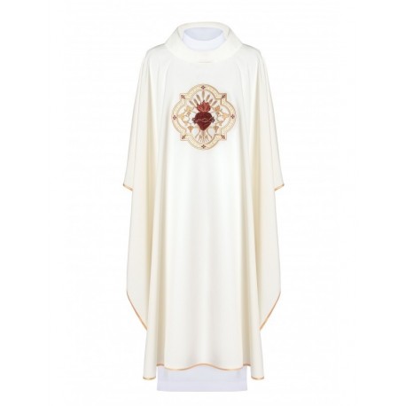 Casulla bordada Corazón de Jesús y Cáliz - crudo (H26).