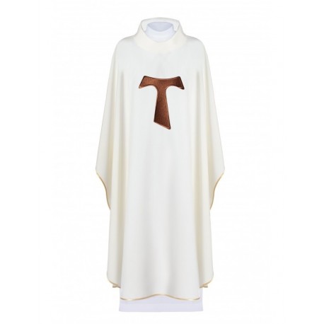 Casulla decorada con cruz franciscana TAU - crudo
