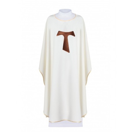 Casulla sin cuello, decorada con la cruz franciscana TAU - crudo