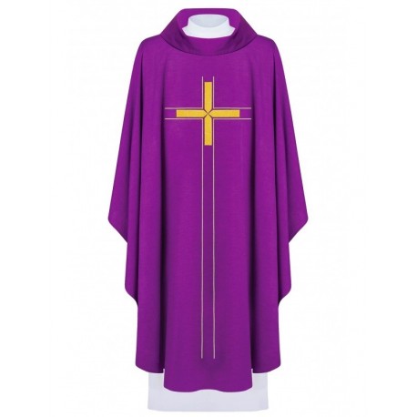Casulla bordada con cruz - morada (H72)