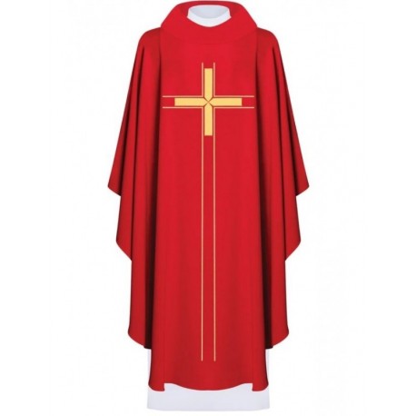 Casulla bordada con cruz - roja (H74)