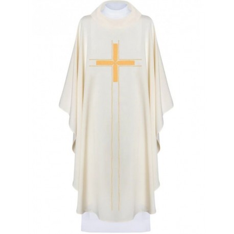 Casulla bordada con cruz - crudo (H75)