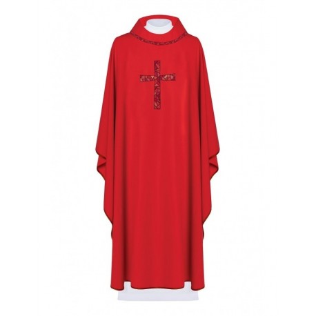 Casulla bordada con el símbolo de la cruz - rojo (H119)