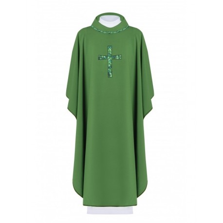 Casulla bordada con el símbolo de la cruz - verde (H120)