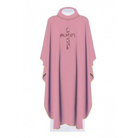 Casulla bordada con el símbolo de la cruz - rosa (H122)