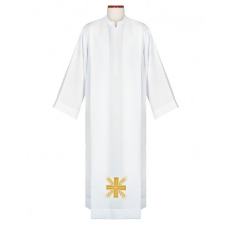 Alba sacerdotal con cruz de oro bordada