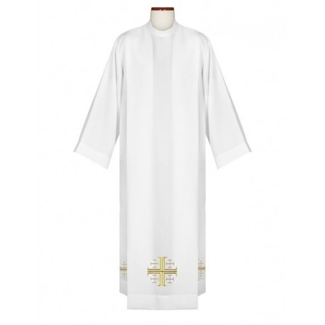 Alba sacerdotal bordada cruz de Jerusalén dorada