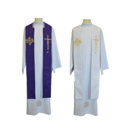 Estola de sacerdote IHS violeta y blanca de doble cara